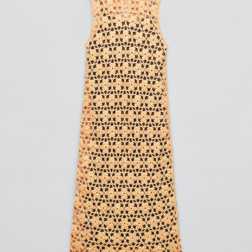 NWT ZARA LONG FLORAL KNIT DRESS ORANGE - REF 2142/085 S, M - Picture 8 of 10